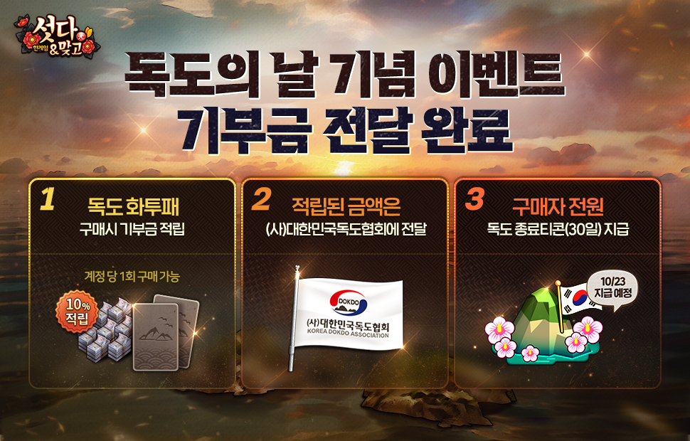 NHN ‘한게임 섯다&맞고’, 독도의 날 이벤트 수익금 (사)대한민국독도협회에 기부